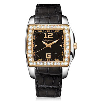 Two O Ten Black Dial Diamond Black Leather Watch