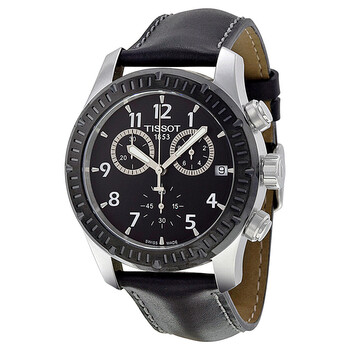 V8 Chronograph Black Dial Black Leather Watch T0394172605700
