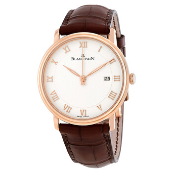Villeret White Dial 18kt Rose Gold Brown Leather Watch 6651364255B