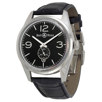 Vintage Officer Black Dial Black Leather Watch BRG123BLSTSCR