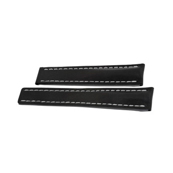 Watch Band Strap styled in Black Leather and White Stitching 2018mm