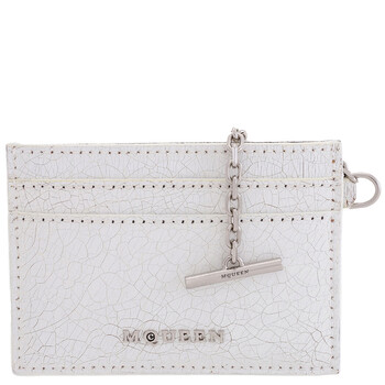 White  Cognac  Silver Crackled Leather Card Holder Sling