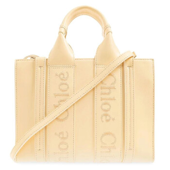 Woody Small Logo Embroidered Leather Tote
