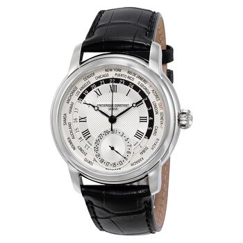 Worldtimer Silver Dial Black Leather Watch FC718MC4H6