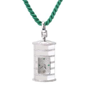 18kt White Gold Diamond Emerald Pendant Watch 12576BCZZ0000XX01