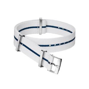 20 mm White with Blue Stripe NATO Polyamide Watch Band O031CWZ014685