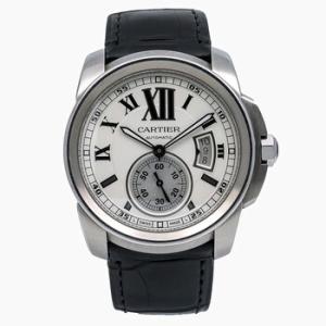 42 mm  Calibre De Cartier Silver Dial Black Leather Watch W7100037