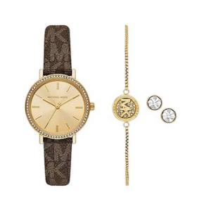 Addyson Quartz Crystal Gold Dial Watch and Jewelry Set
