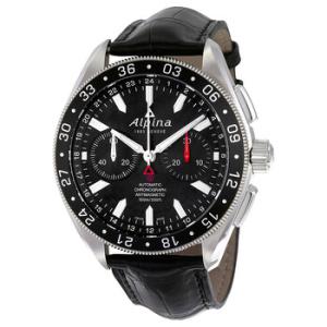 Alpiner 4 Chronograph Automatic Black Dial Leather Watch AL860B5AQ6