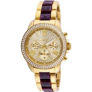Angel Chronograph Crystal Pave Dial Goldplated and Purple Resin Watch