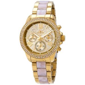 Angel MultiFunction Gold Crystal Dial Goldplated Stainless Steel Tortoise Acetate Watch