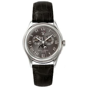 Annual Calender Moonphase Black Dial Black Leather Automatic Watch 5056P