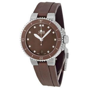 Aquis Date Diamonds Brown Dial Brown Textile Watch 01 733 7652 419207 5 18 12FC