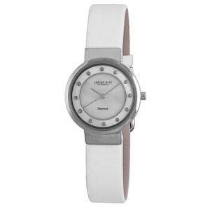 Arhus Diamond Round Silvertone Steel White Leather Watch JE610004009L