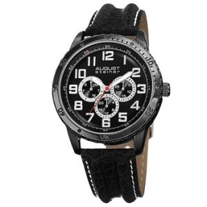 Black Dial Black Leather Watch AS8116BK