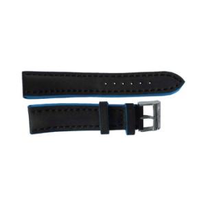 Black Leather Strap with Blue Trimming and a Stainless Steel Tang Buckle 2420mm