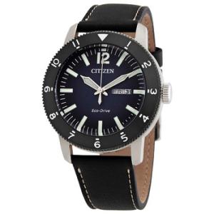 Blue Dial Black Leather Watch AW007719L