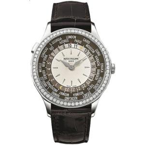 Brown and Ivory Dial 18kt White Gold Diamond Brown Leather Watch 7130G001