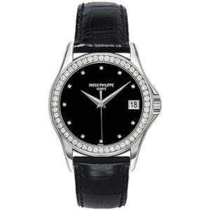 Calatrava 18kt White Gold Diamond Black Watch 5108G