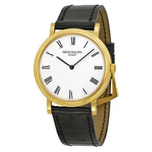 Calatrava Automatic White Dial Black Leather Watch 5120J001