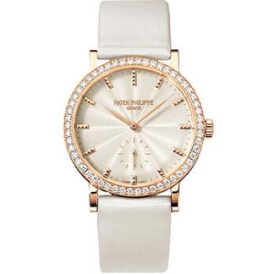Calatrava Cream Dial 18kt Rose Gold Diamond Bezel Satin Watch 7120R