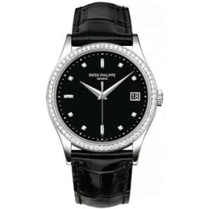 Calatrava Matt Black Dial Automatic Diamond Watch 5297G