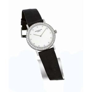 Calatrava White Dial Black Leather Automatic Watch 5006G