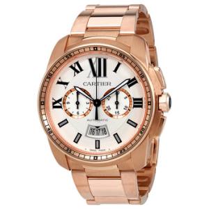 Calibre de Cartier Automatic Silver Dial 18kt Pink Gold Watch W7100047