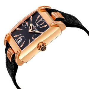 Caprice Black Dial 18kt Rose Gold Diamond Black Alligator Leather Watch 13691C0602