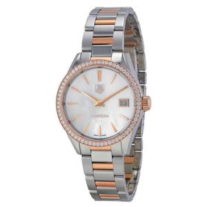 Carrera White Mother of Pearl Dial Stainless Steel and 18kt Rose Gold Watch WAR1353.BD0774