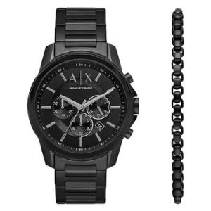 Chronograph Quartz Black Dial Watch and Bracelet Set AX7153SET