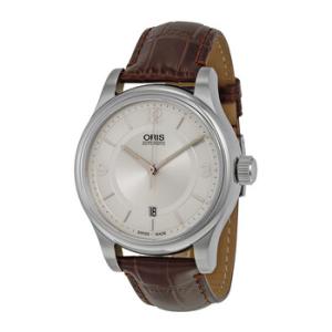 Classic Date Silver Dial Brown Leather Watch 73375944031LS