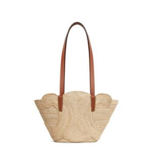 Classic Panier Small Braided Triomphe In Raffia And Calfskin