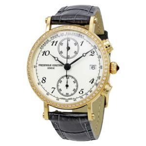 Classics Chronograph White Dial Diamond Black Leather Watch FC291A2RD5
