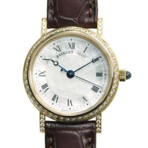 Classique Mother of Pearl Dial 18kt Yellow Gold Diamond Black Leather Watch 8068BA52964DD00