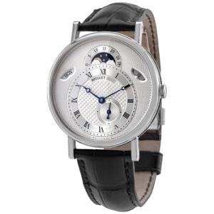 Classique Silver Dial 18kt White Gold Black Leather Watch 7337BB1E9V6