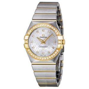 Constellation Silver Diamond Brushed Solid 18kt Gold with Steel Watch 123.25.27.60.52.002