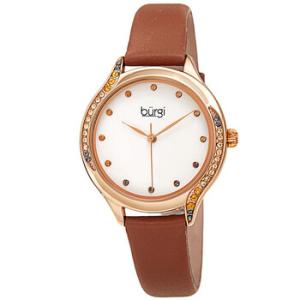 Crystal White Dial Brown Leather Watch BUR239BR