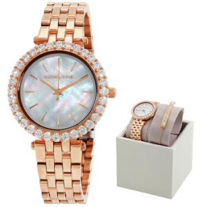 Darci Quartz Crystal Mother of Pearl Dial Watch and Steel Bracelet Set MK1064SET