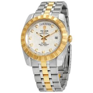 Date and Day Classic Automatic Diamond Silver Dial Watch