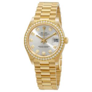 Datejust 31 Automatic Silver Diamond Dial 18kt Yellow Gold President Watch 278288SDP
