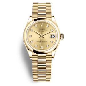 Datejust 31 Champagne Diamond Dial Automatic 18kt Yellow Gold Rolex President Watch 278248CDP