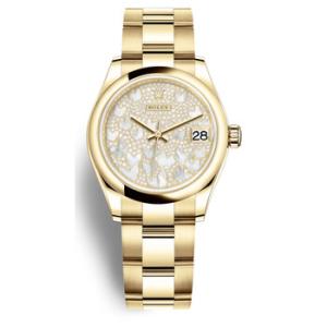 Datejust 31 Mother of Pearl Diamond Pave Dial 18kt Yellow Gold Oyster Watch 278248PAVEO