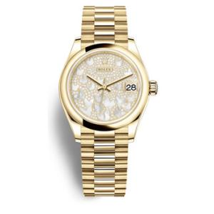 Datejust 31 Mother of Pearl Diamond Pave Dial 18kt Yellow Gold Oyster Watch 278248PAVEP