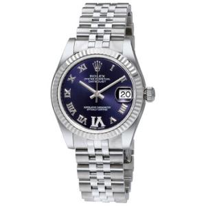 Datejust 31 Purple Dial Diamond Stainless Steel 18K White Gold Watch 178274PURDJ