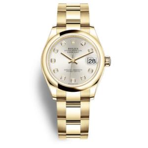 Datejust 31 Silver Diamond Dial Automatic 18kt Yellow Gold Oyster Watch 278248SDO