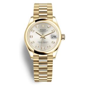 Datejust 31 Silver Diamond Dial Automatic 18kt Yellow Gold Oyster Watch 278248SDP