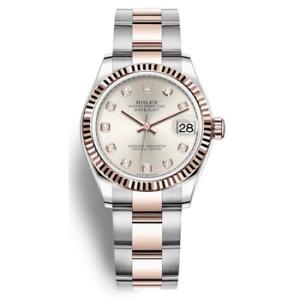 Datejust 31 Silver Diamond Dial Automatic Steel and 18kt Everose Gold Oyster Watch 278271SDO