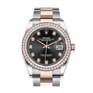 Datejust 36 Black Diamond Dial Automatic Steel and 18k Everose Gold Oyster Watch 126281BKDO