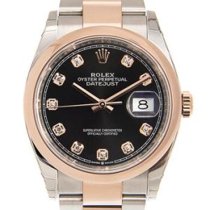 Datejust 36 Black Diamond Dial Steel and 18k Everose Gold Oyster Watch 126201BKDO